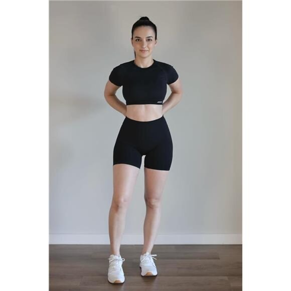 Influence Crop Top Workout Shirts for Women Black - Picture 2 of 6